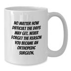 Inspirational Gifts from Family to Orthopedic Surgeon Men Graduation Unique White Coffee Mug - Never Forget Your Reason, Funny Quote, Orthopedic Surgeon - Additional