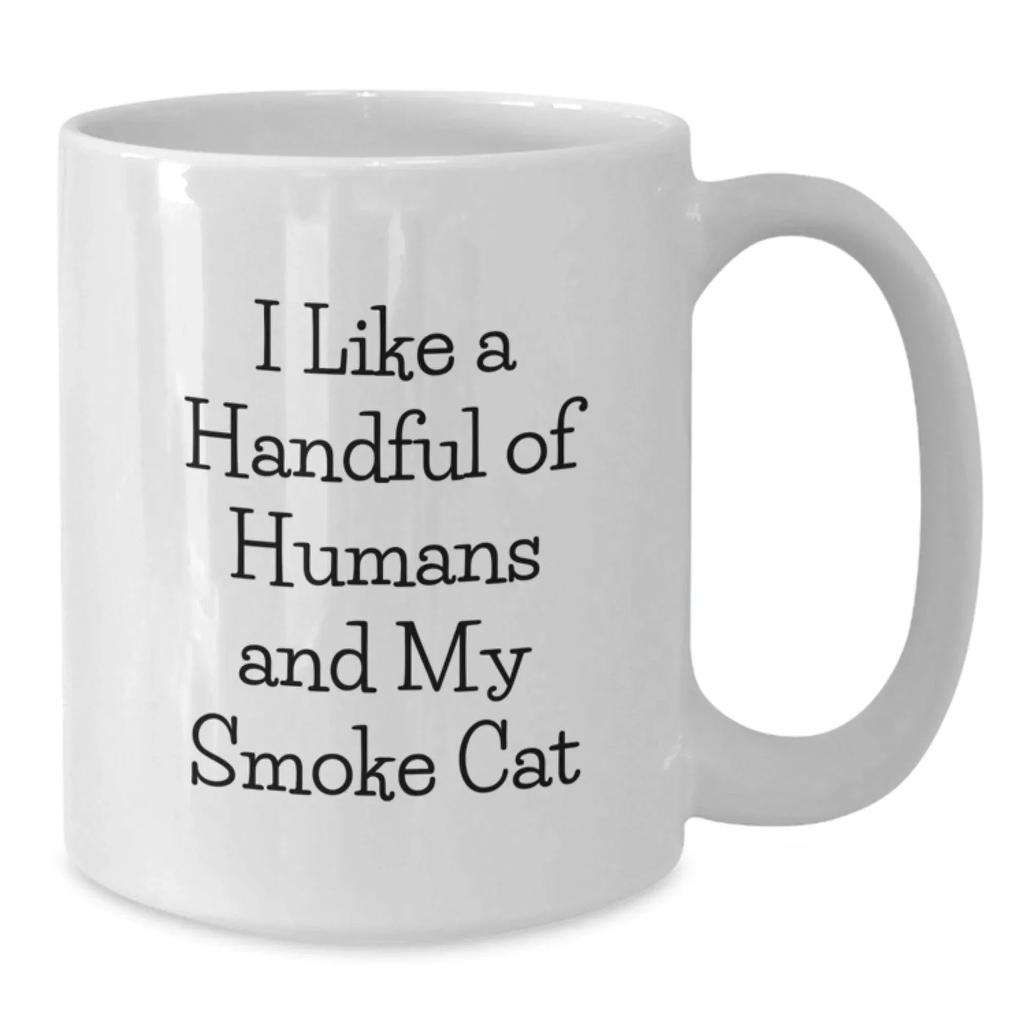 Funny Smoke Cat Gifts from Friends, White Coffee Mug with Quote 'I Like A Handful Of Humans And My Smoke Cat', Unique Christmas Memorable Presents for Men and Women