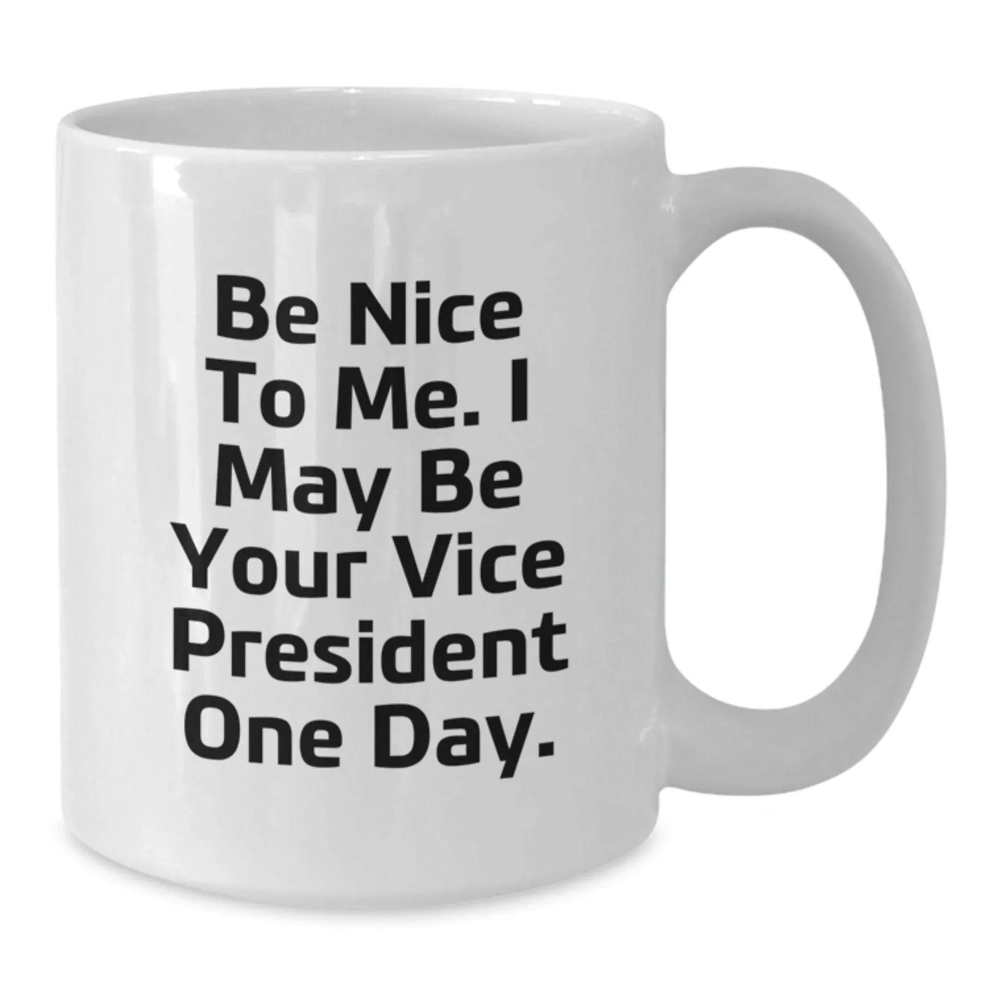 Funny Vice President Gifts from Friends for Birthday, 'Be Nice To Me. I May Be Your Vice President One Day.' White Coffee Mug