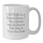 Funny Driver Gifts from Family for Men White Coffee Mugs, Caution I'm A Retired Driver Mug - Christmas Unique Gifts for Friends