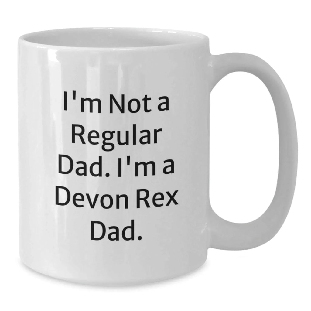 Funny Devon Rex Cat Gifts from Men to Family, White Coffee Mug for Christmas Unique Presents, 'I'm Not A Regular Dad'