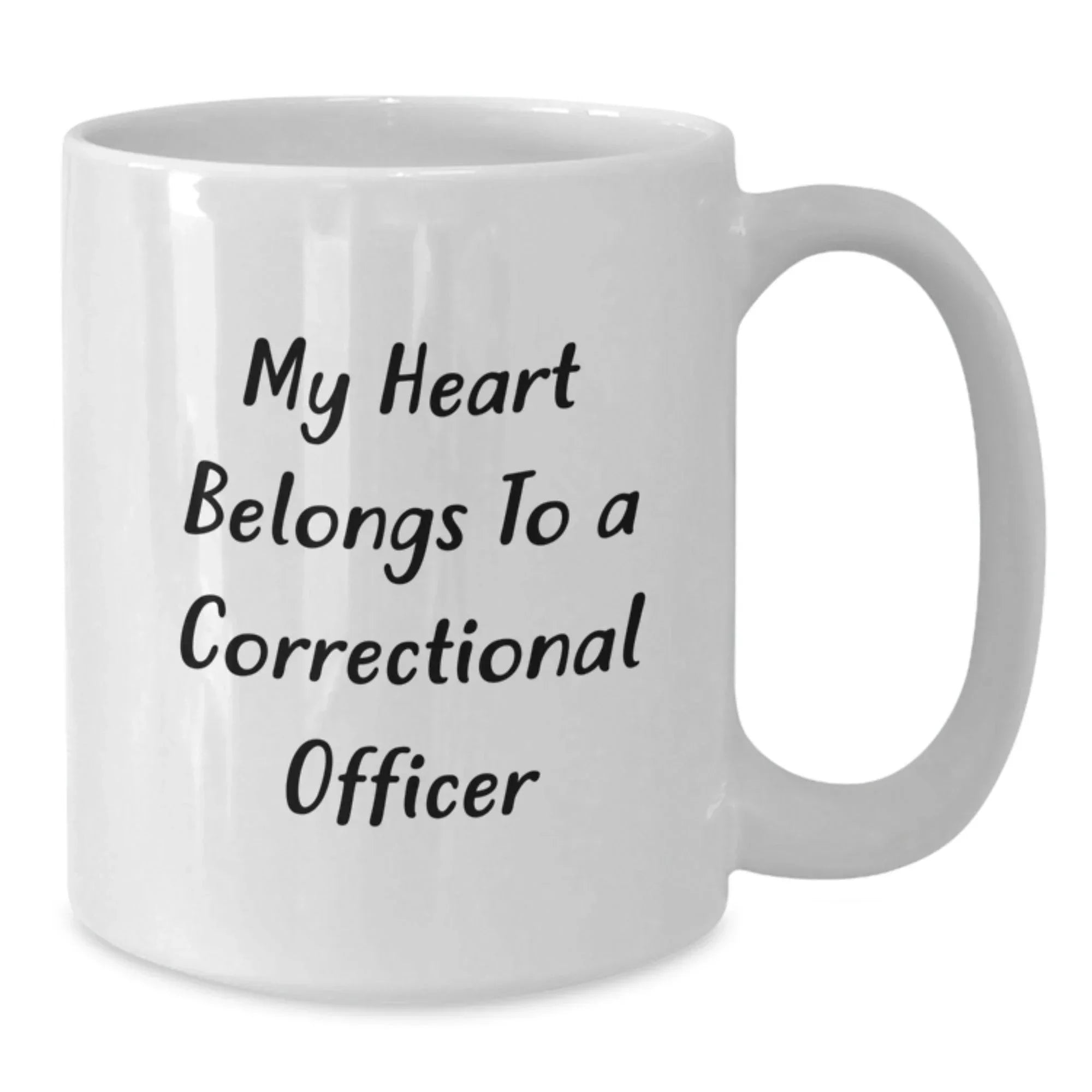 Funny Correctional Officer Gifts - 'My Heart Belongs To A Correctional Officer' White Coffee Mug for Her, Gifts from Family, Unique Graduation Gifts for Men
