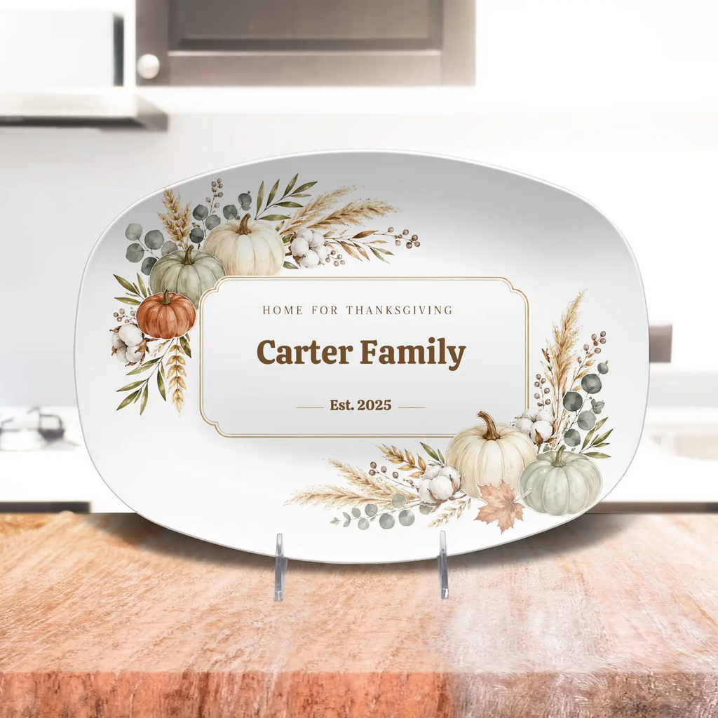 Personalized Thanksgiving Platter, Custom Family Name Serving Tray, Fall Pumpkin Platter, Thanksgiving Hostess Gift, Family Keepsake
