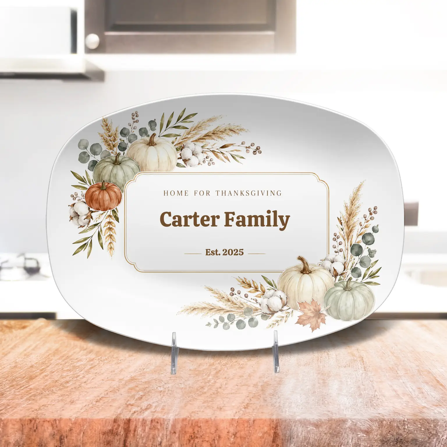 Personalized Thanksgiving Platter, Custom Family Name Serving Tray, Fall Pumpkin Platter, Thanksgiving Hostess Gift, Family Keepsake