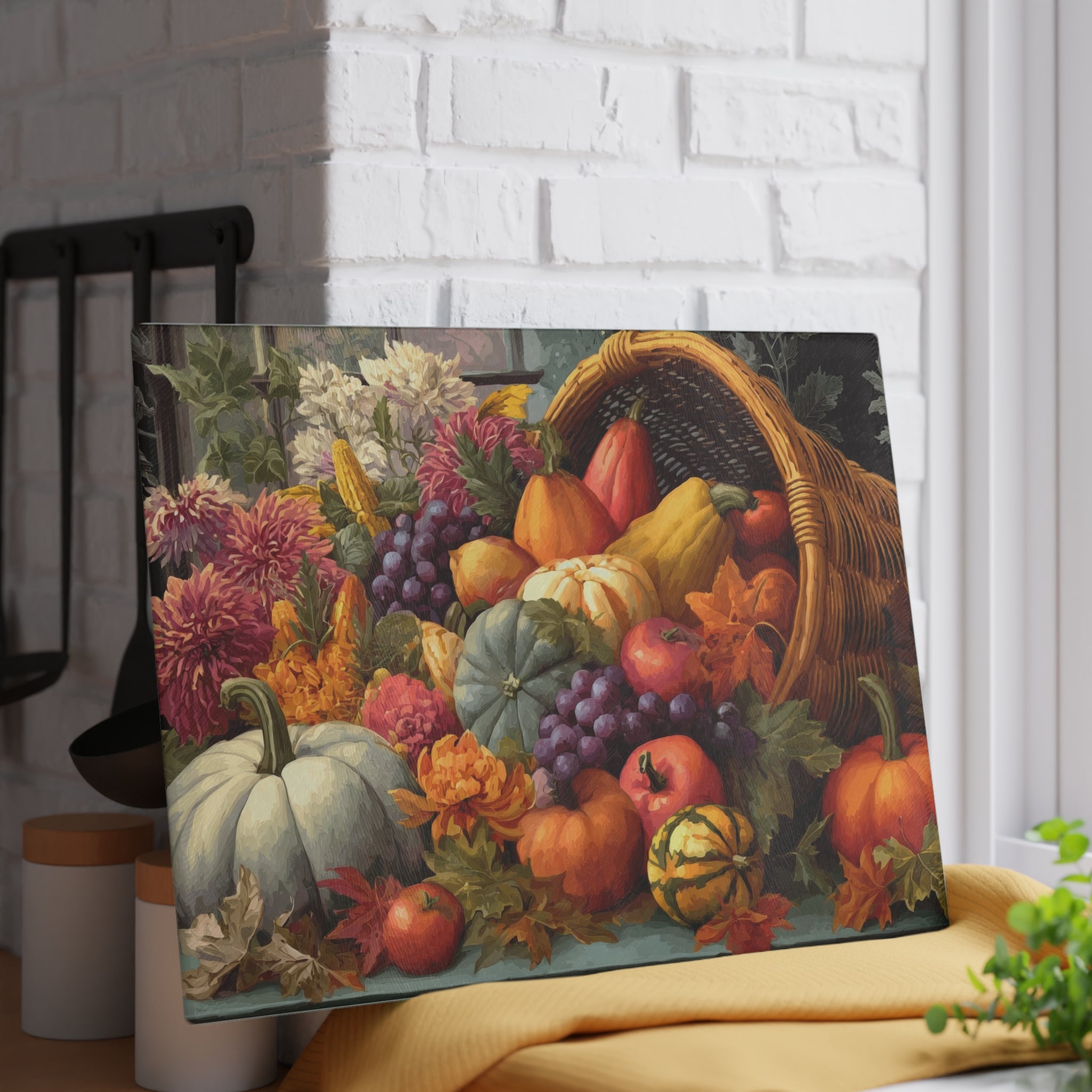 Glass Cutting Board - Fall Cornucopia Harvest Kitchen Decor