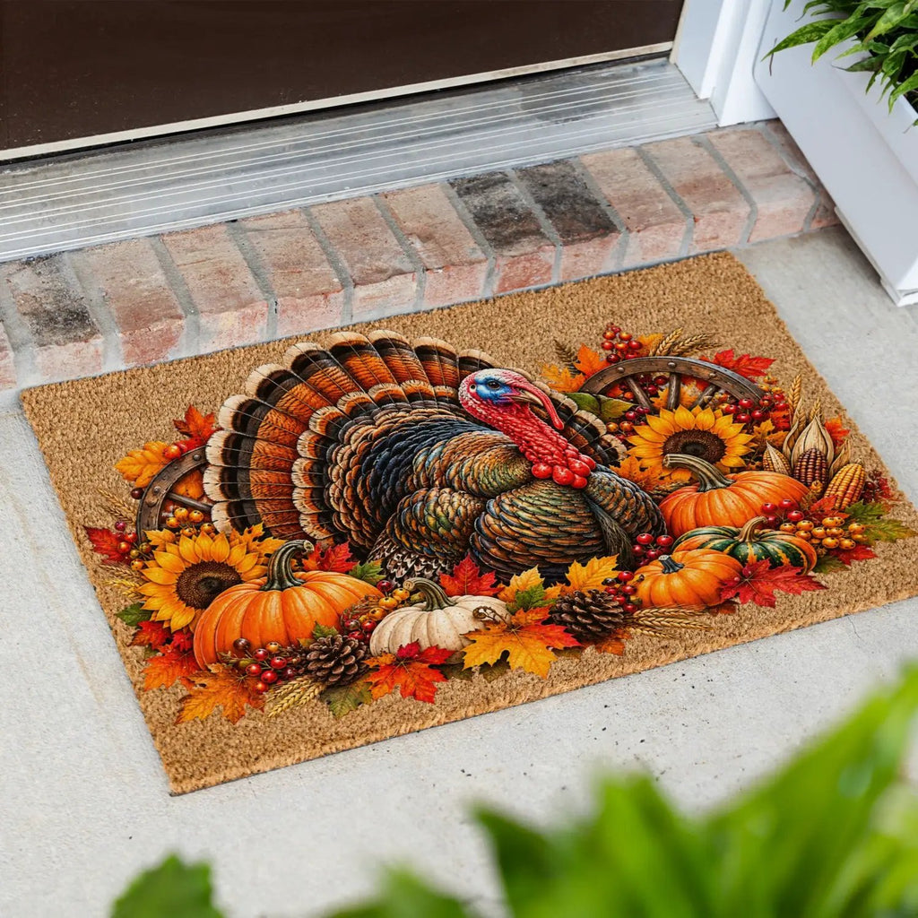 Thanksgiving Turkey Doormat, Fall Turkey Welcome Mat, Harvest Pumpkin Coir Doormat, Farmhouse Autumn Porch Decor, Thanksgiving Door Mat