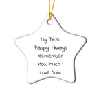 Pappy Star Ornament, Funny Quote, Christmas Unique Gift for Grandfather from Family, Unique Star Ornament with Quote - My Dear Pappy, Always Remember How Much I Love You.