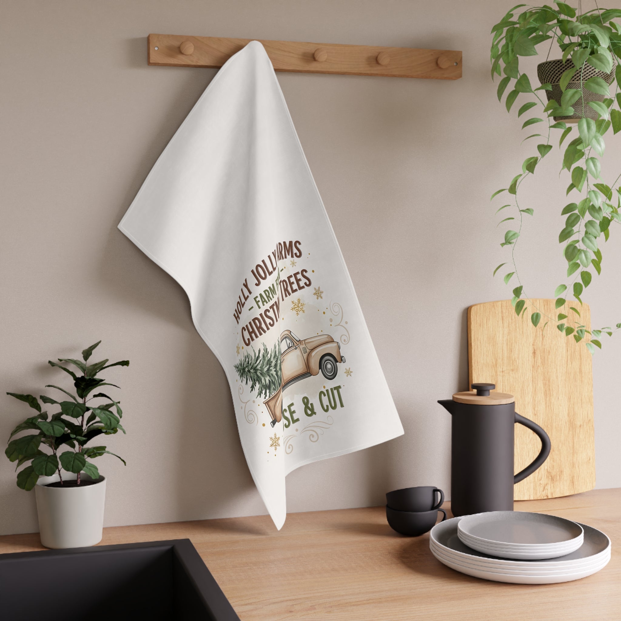 Christmas Tea Towel - "Holly Jolly Farms" Choose & Cut Truck Design