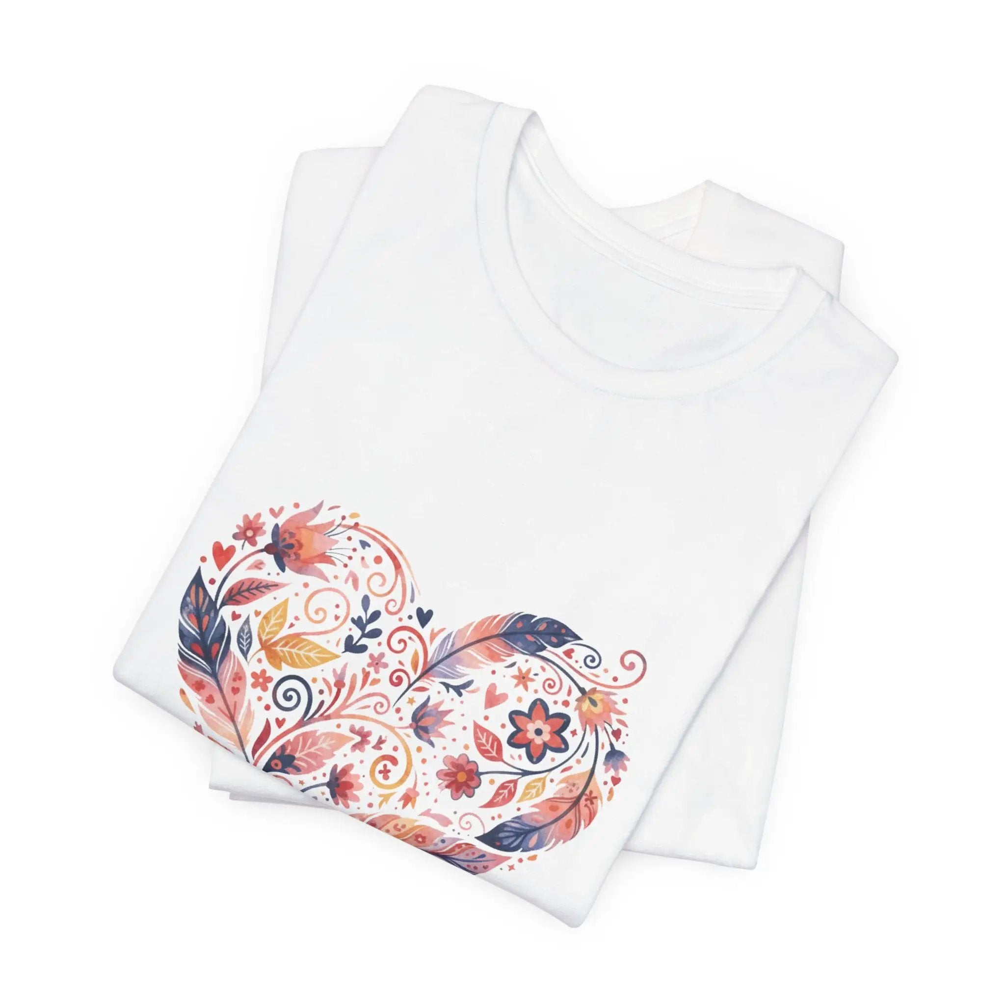 Floral Heart Graphic Tee — Boho Feather & Flower Design - Mallard Moon