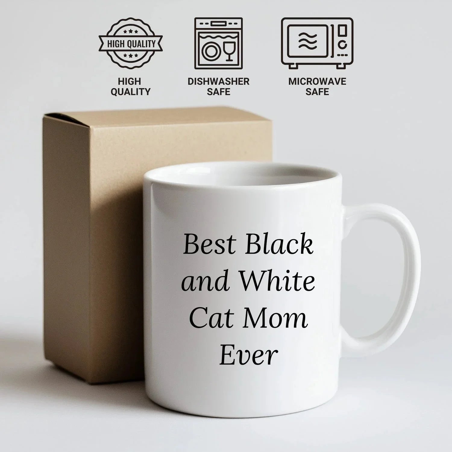 Funny Black and White Cat Mom Quotes White Coffee Mug Gifts from Family, Best Mother's Day Unique Gift Ideas