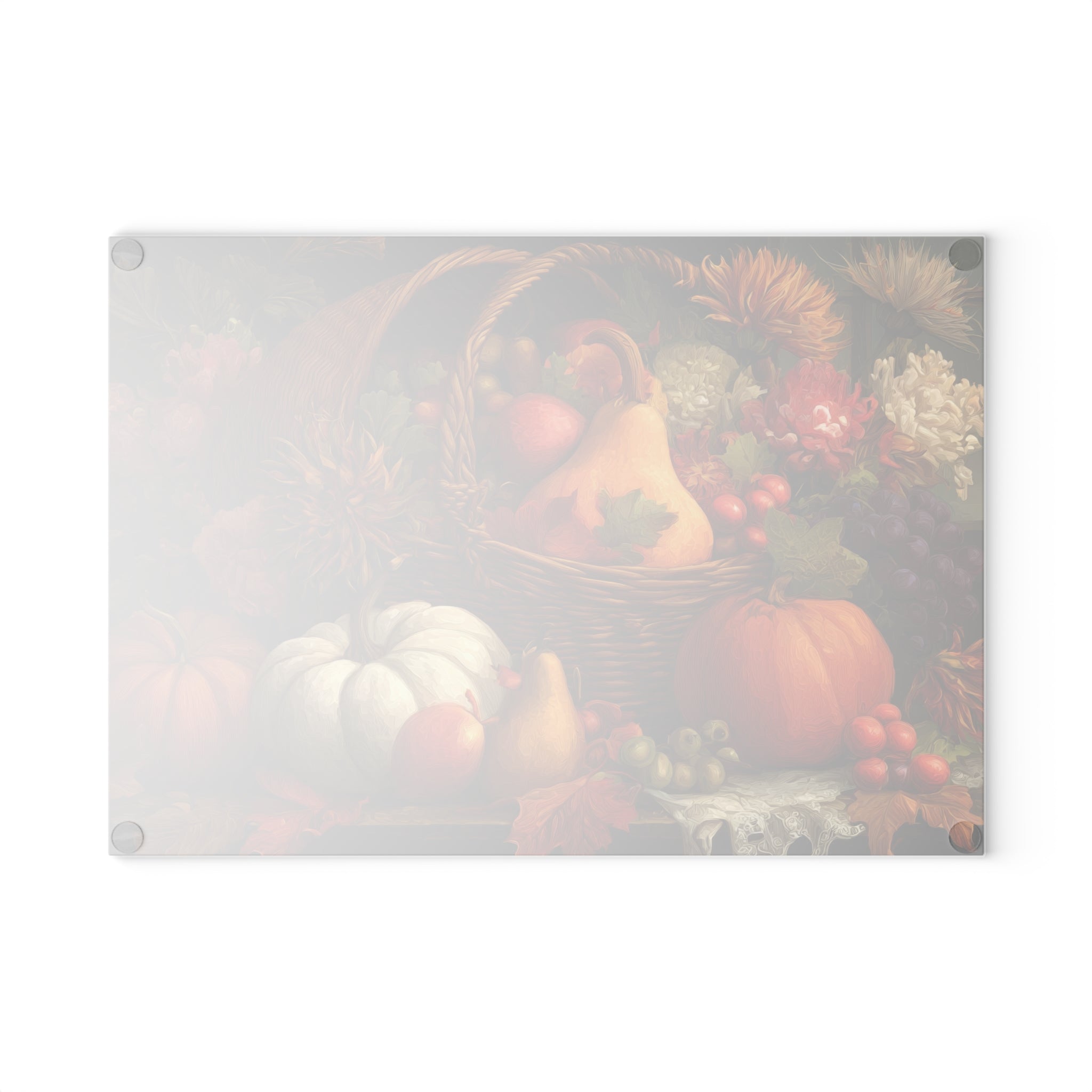 Autumn Harvest Glass Cutting Board — Thanksgiving Cornucopia Kitchen Decor