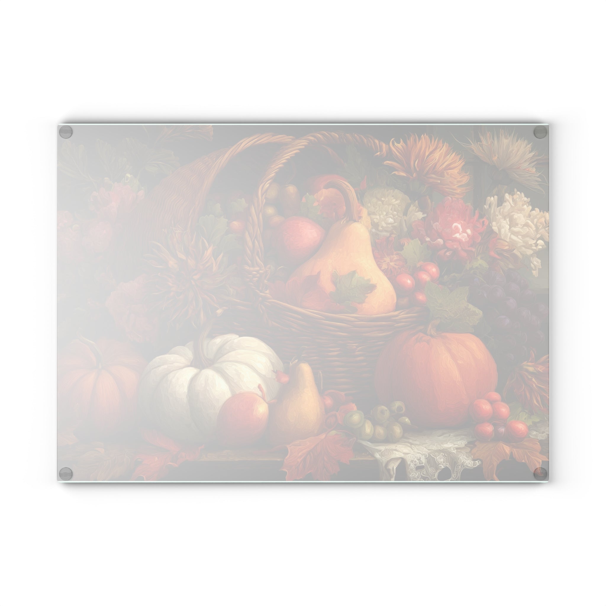 Autumn Harvest Glass Cutting Board — Thanksgiving Cornucopia Kitchen Decor