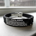 Postal Worker Black Glidelock Clasp Engraved Bracelet - Thanks for being who you are - Birthday Christmas Jewelry Gifts Coworkers Colleague Boss