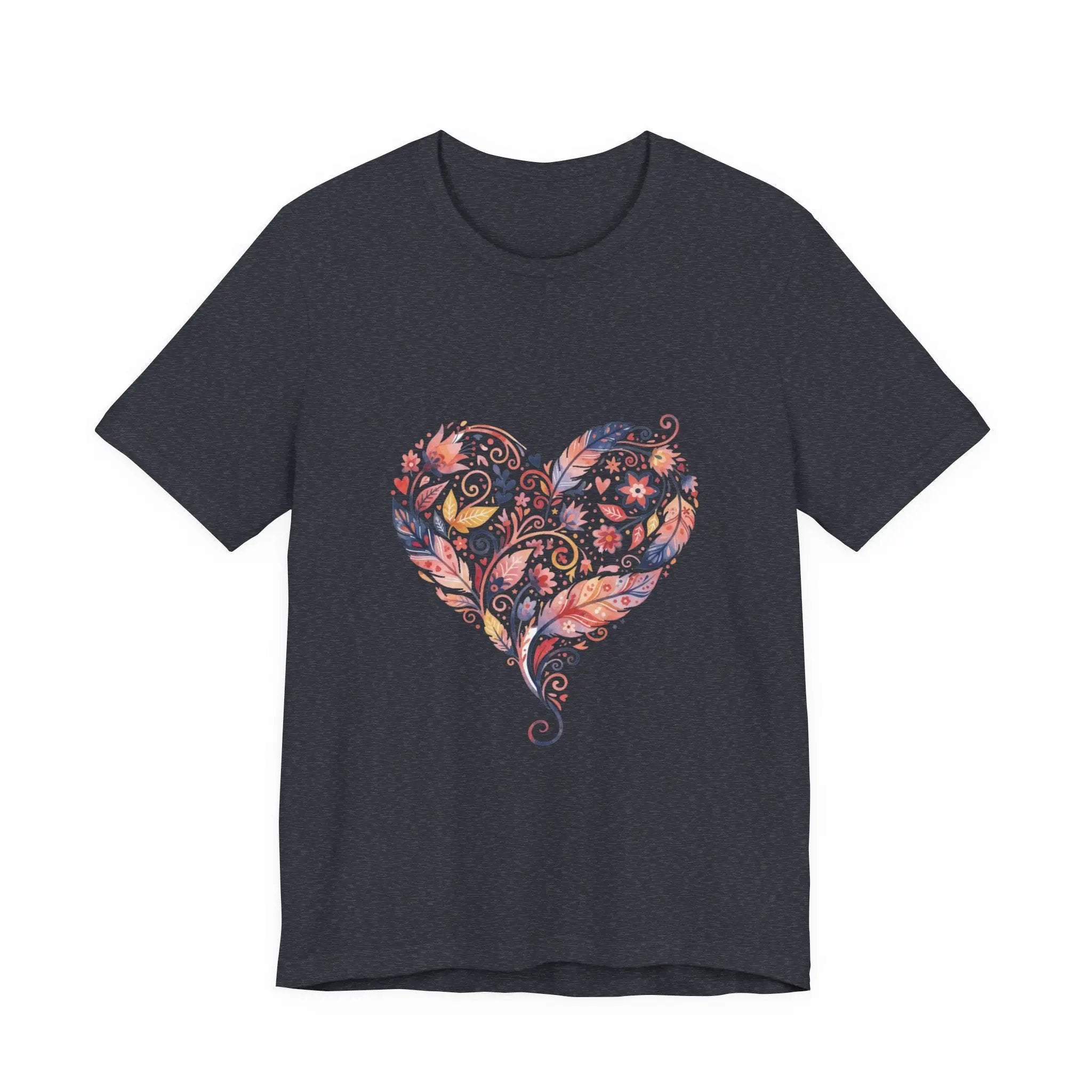 Floral Heart Graphic Tee — Boho Feather & Flower Design - Mallard Moon