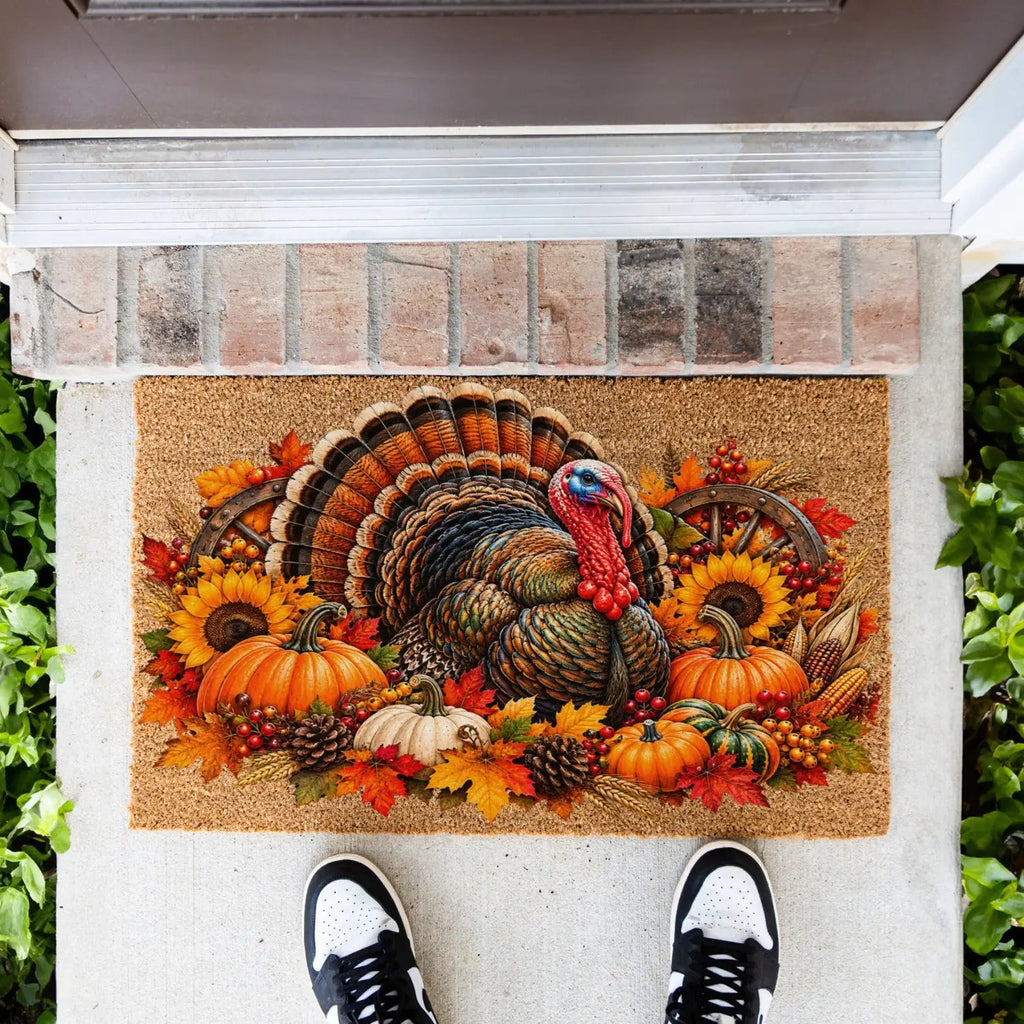 Thanksgiving Turkey Doormat, Fall Turkey Welcome Mat, Harvest Pumpkin Coir Doormat, Farmhouse Autumn Porch Decor, Thanksgiving Door Mat