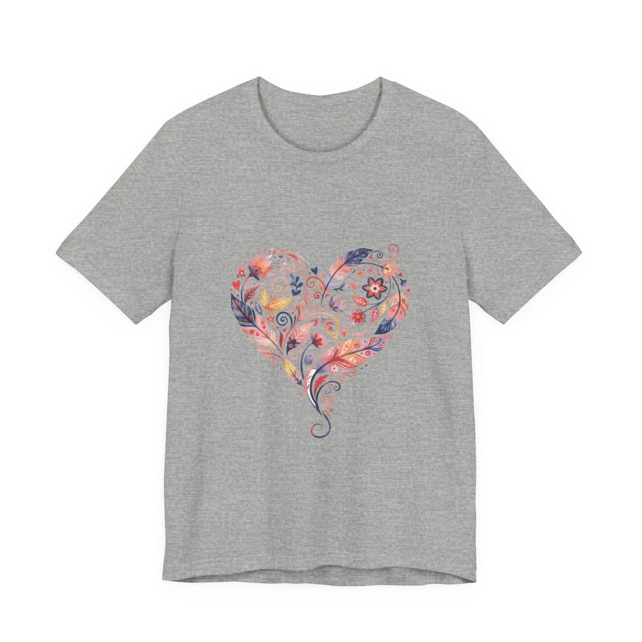 Floral Heart Graphic Tee — Boho Feather & Flower Design - Mallard Moon