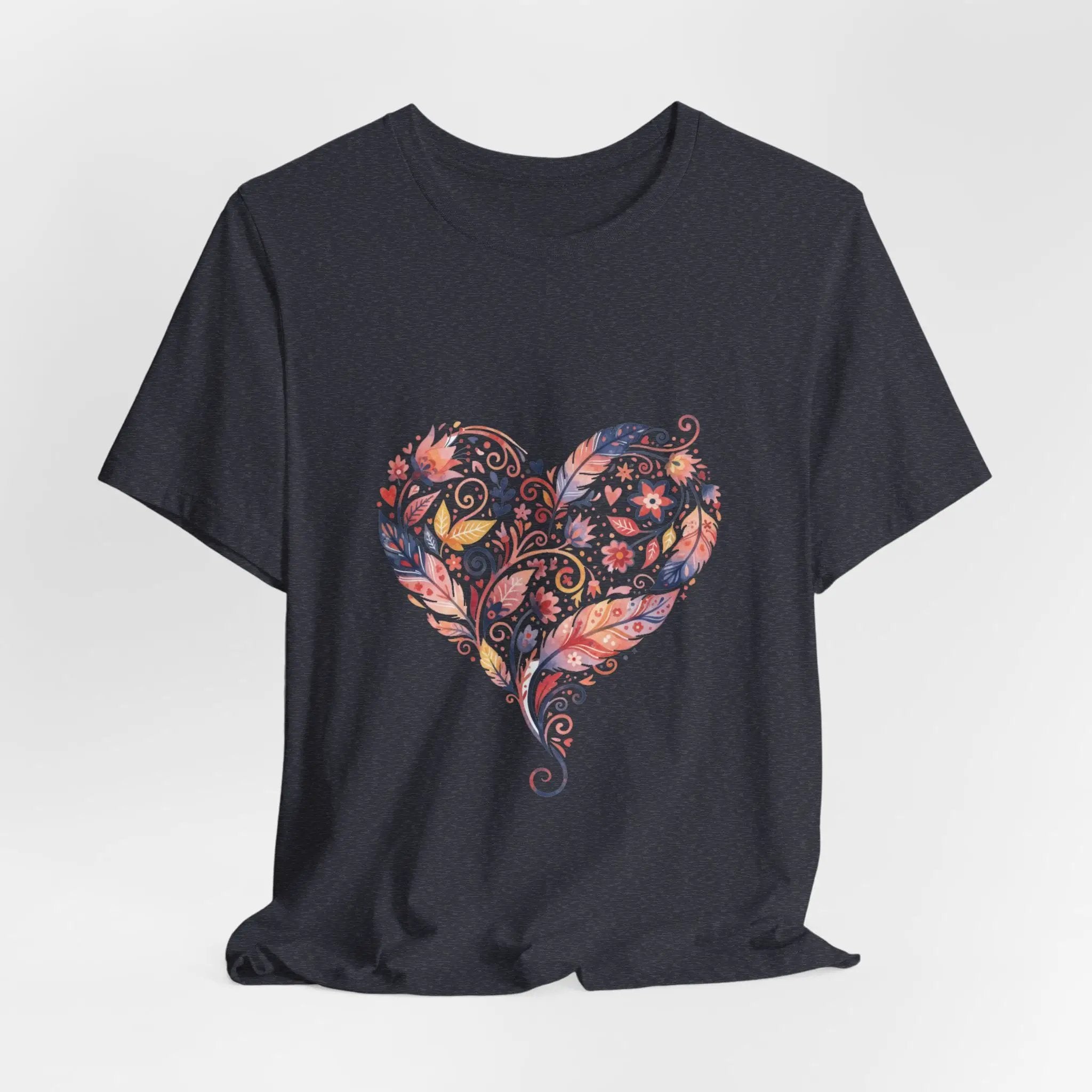 Floral Heart Graphic Tee — Boho Feather & Flower Design - Mallard Moon