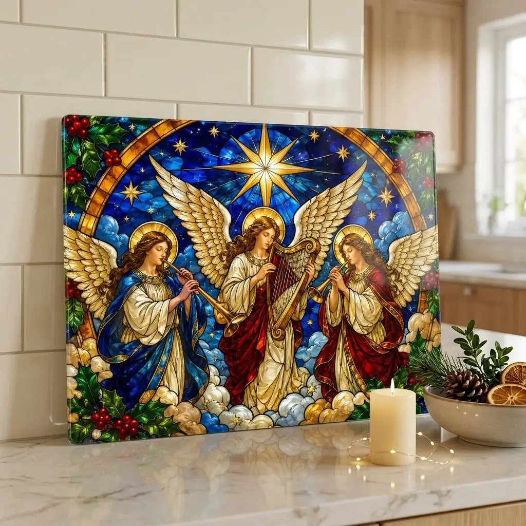 Angel Choir Glass Cutting Board, Stained Glass Christmas Angels, Religious Christmas Decor, Christian Kitchen Gift, Heavenly Angel Gift