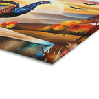Glass Cutting Board — Colorful Turkey Sunset Kitchen Cutting Board, Autumn Farmhouse Décor