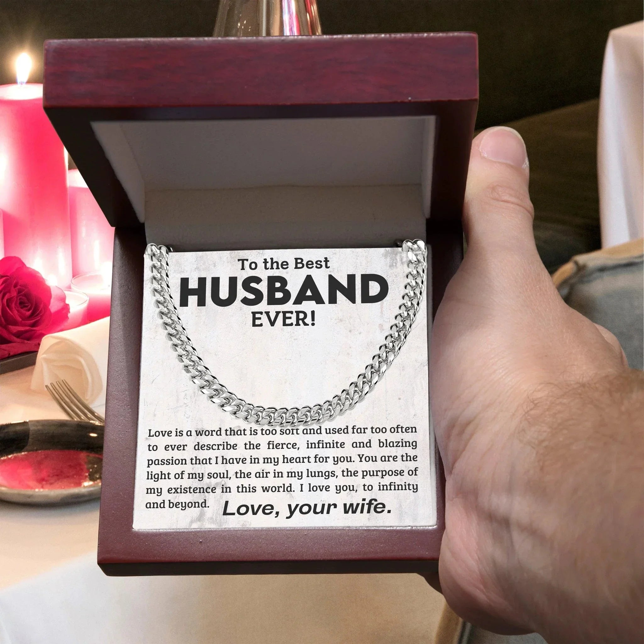 To My Husband -Love You to Infinity and Beyond - Cuban Link Chain Necklace
