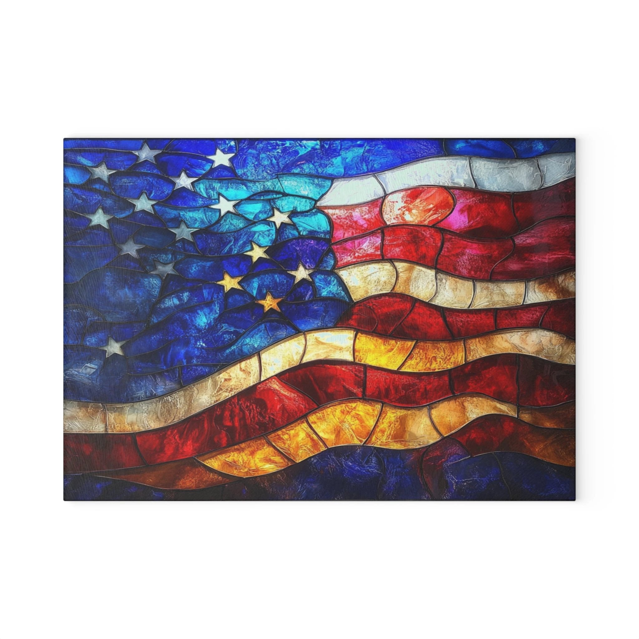 American Flag Glass Cutting Board — Stained-Glass Patriotic Kitchen Decor
