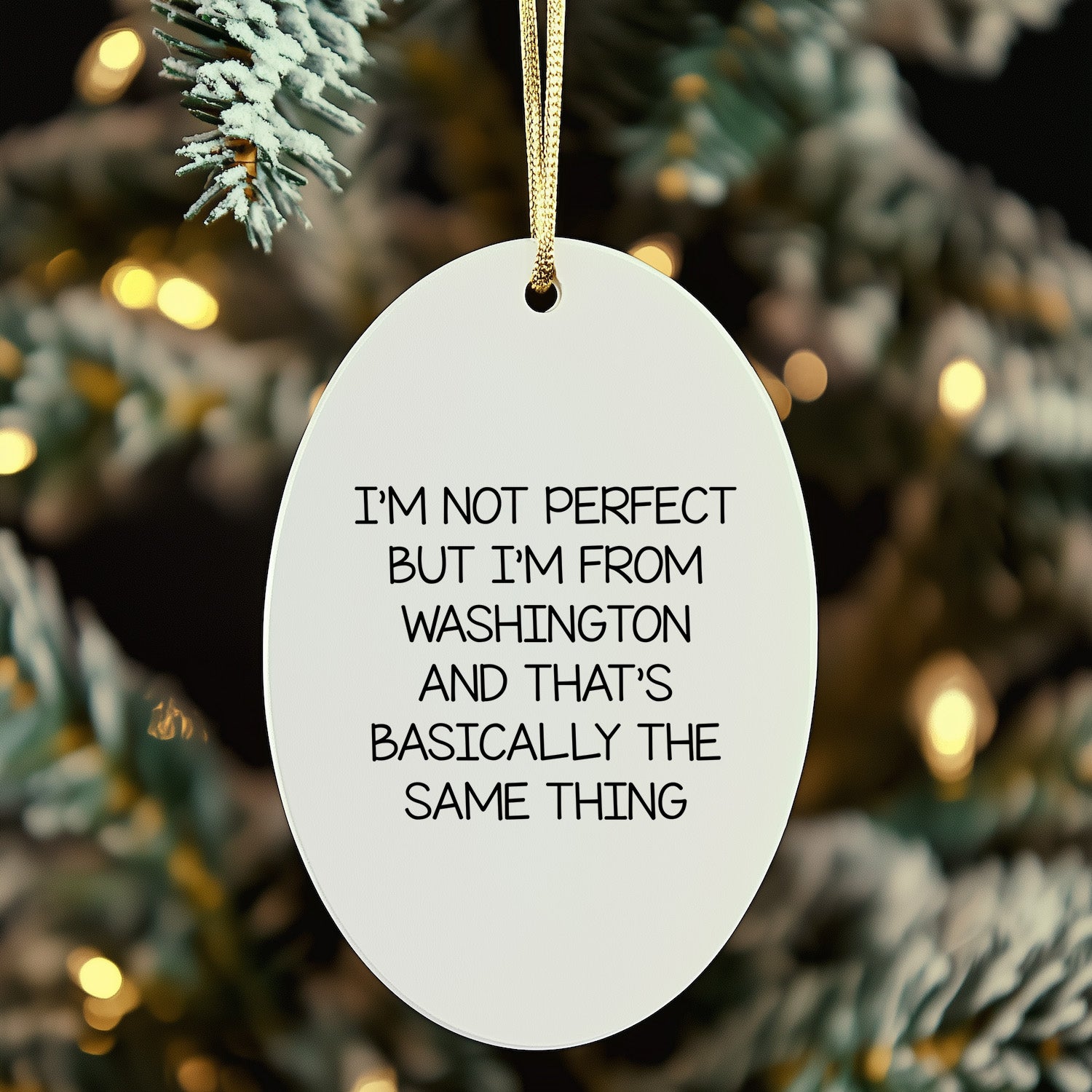 Washington Humor Oval Christmas Ornament, I'm Not Perfect Gifts