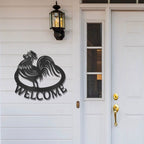 Welcome Rooster Metal Wall Art – Farmhouse Chicken Decor – Rustic Kitchen Wall Sign – Country Home Decor – Farmhouse Porch Sign