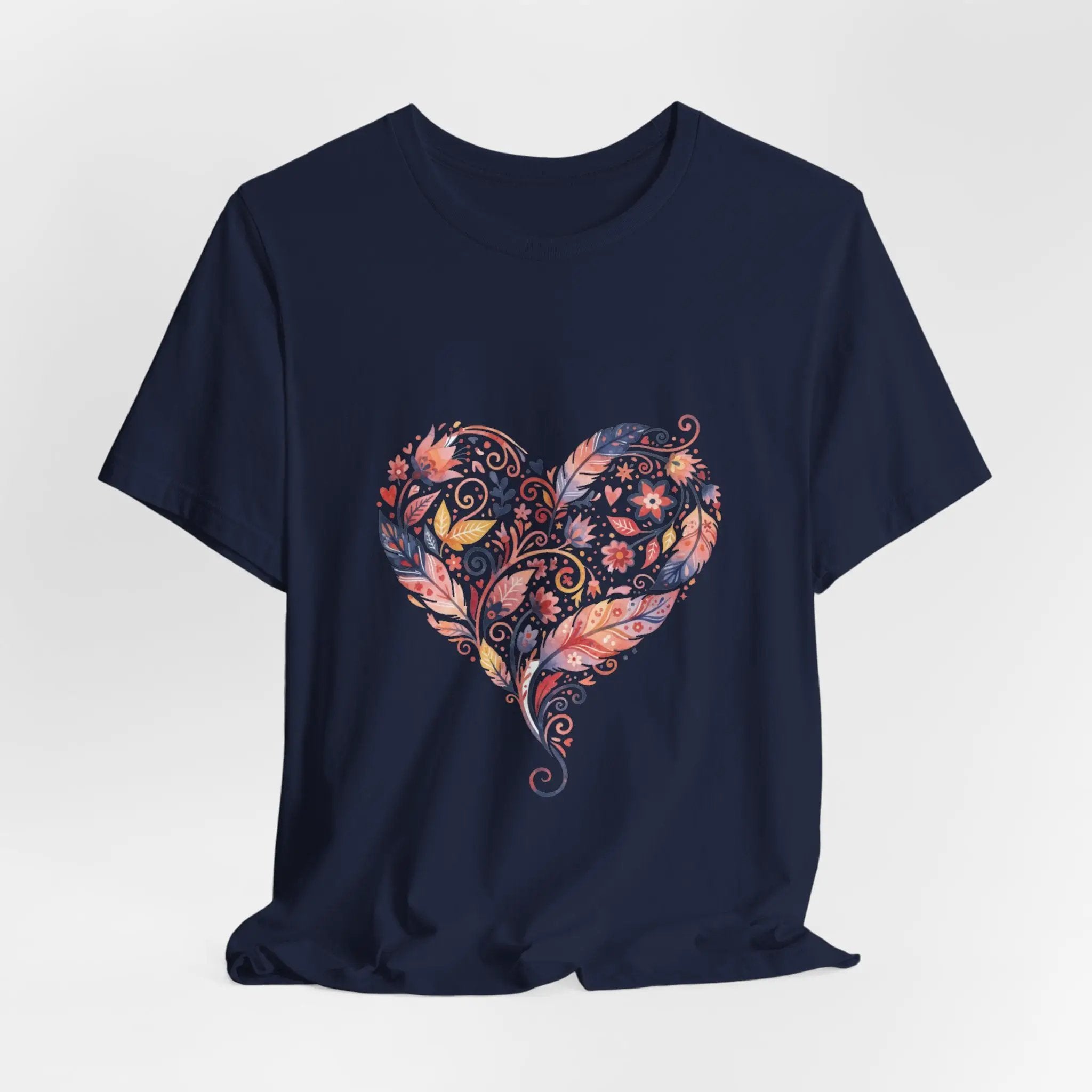 Floral Heart Graphic Tee — Boho Feather & Flower Design - Mallard Moon