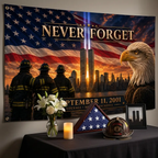 Twin Towers Patriotic Remembrance Flag, 9/11 Memorial Decor, Never Forget Double Sided Flag, September 11 Firefighter Tribute,