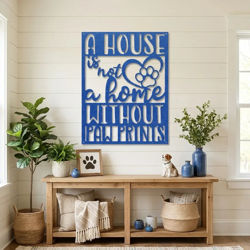 A House Is Not a Home Without Paw Prints Metal Wall Art | Dog Lover Metal Sign | Pet Quote Wall Decor | Made in USA