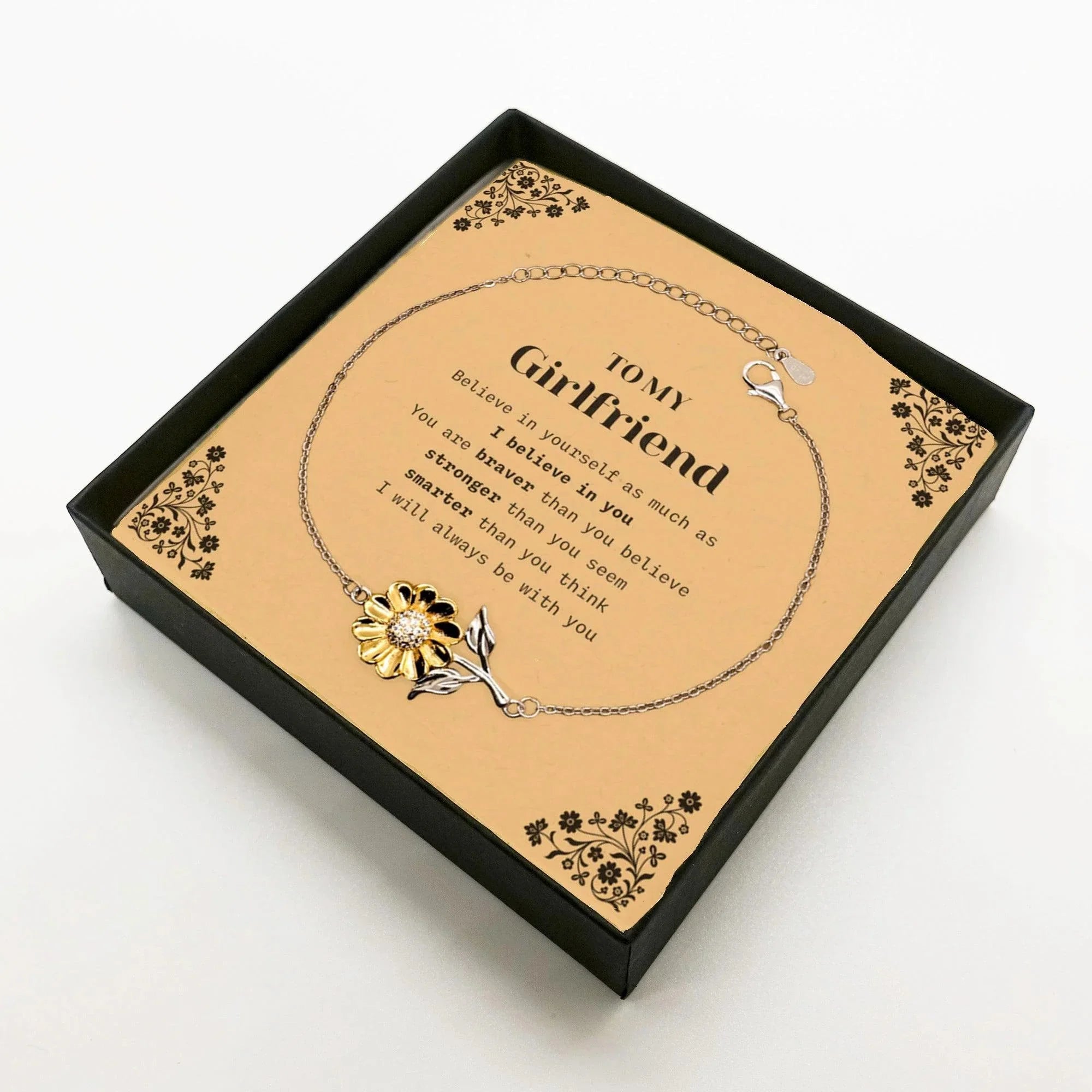 Girlfriend Sunflower Bracelet Gifts, To My Girlfriend You are braver than you believe, stronger than you seem, Inspirational Gifts For Girlfriend Card, Birthday, Christmas Gifts For Girlfriend Men Women