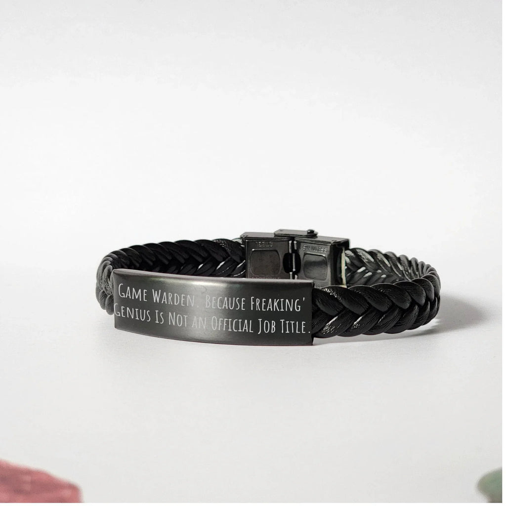 Game Warden Gifts from Friends, Funny 'Freaking genius' Interlaced Leather Bracel, Graduation Unique Gifts for Him