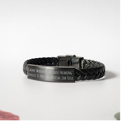Game Warden Gifts from Friends, Funny 'Freaking genius' Interlaced Leather Bracel, Graduation Unique Gifts for Him