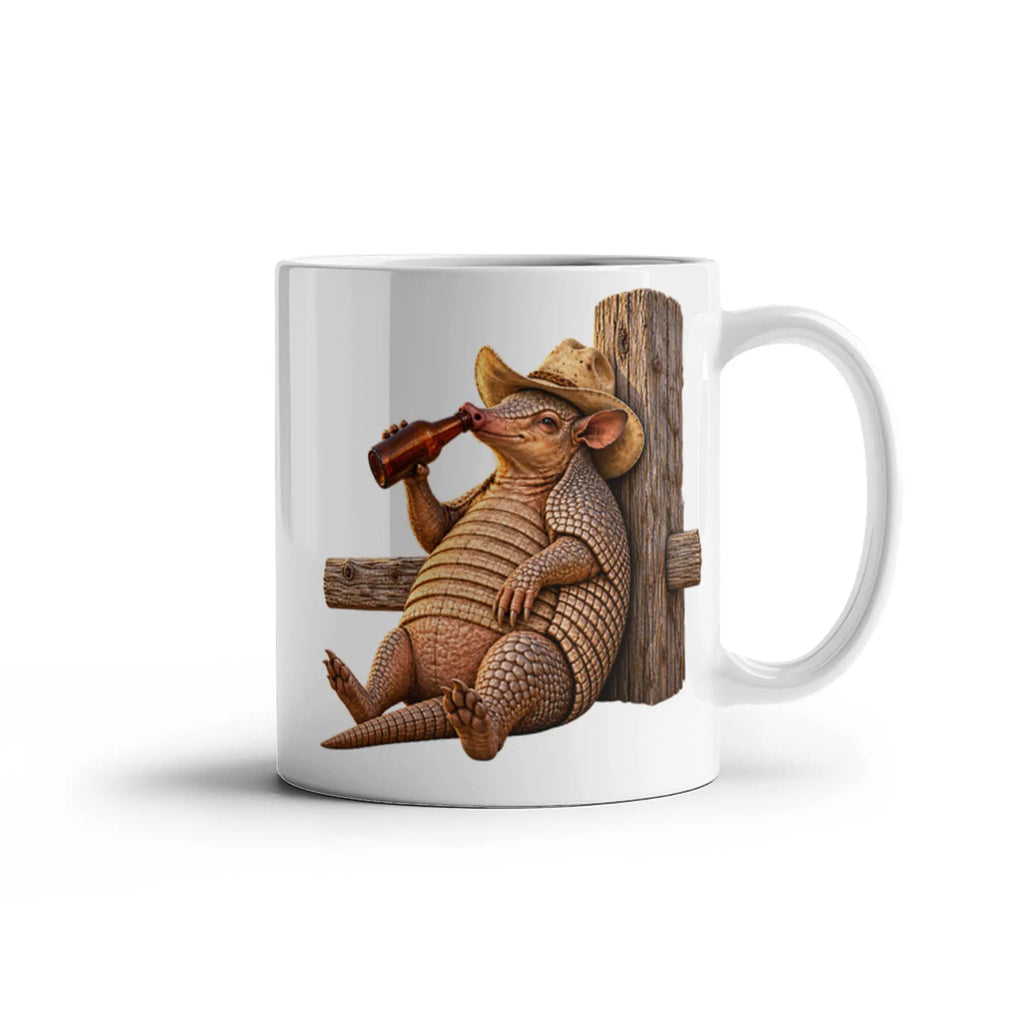 Funny Armadillo Coffee Mug, Texas Cowboy Mug, Beer Drinking Armadillo Gift, Western Coffee Cup, Funny Texas Gift for Him