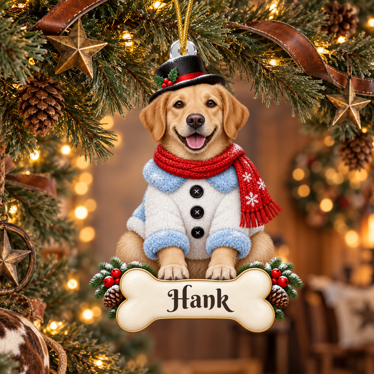 Custom Dog Christmas Ornament from Photo, Personalized Pet Snowman Acrylic Ornament, Dog Portrait Gift, Custom Name Cutout Keepsake