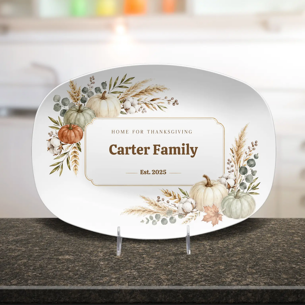Personalized Thanksgiving Platter, Custom Family Name Serving Tray, Fall Pumpkin Platter, Thanksgiving Hostess Gift, Family Keepsake