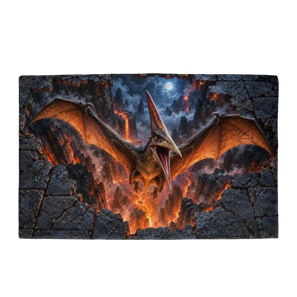 Pterodactyl 3D Optical Illusion Doormat, Volcanic Chasm Dinosaur Floor Mat, Prehistoric Flying Reptile Door Mat, Dino Gift