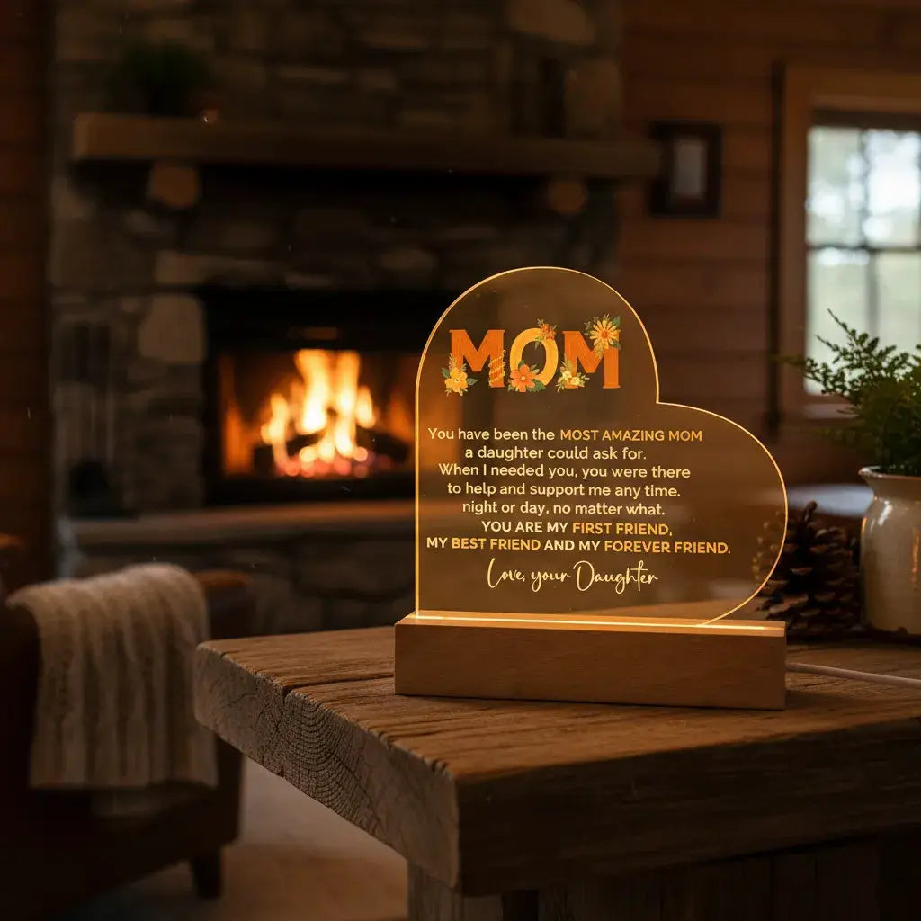 Mom Personalized Heart-Shaped Acrylic Plaque Gift from Daughter | First Friend, Best Friend, Forever Friend
