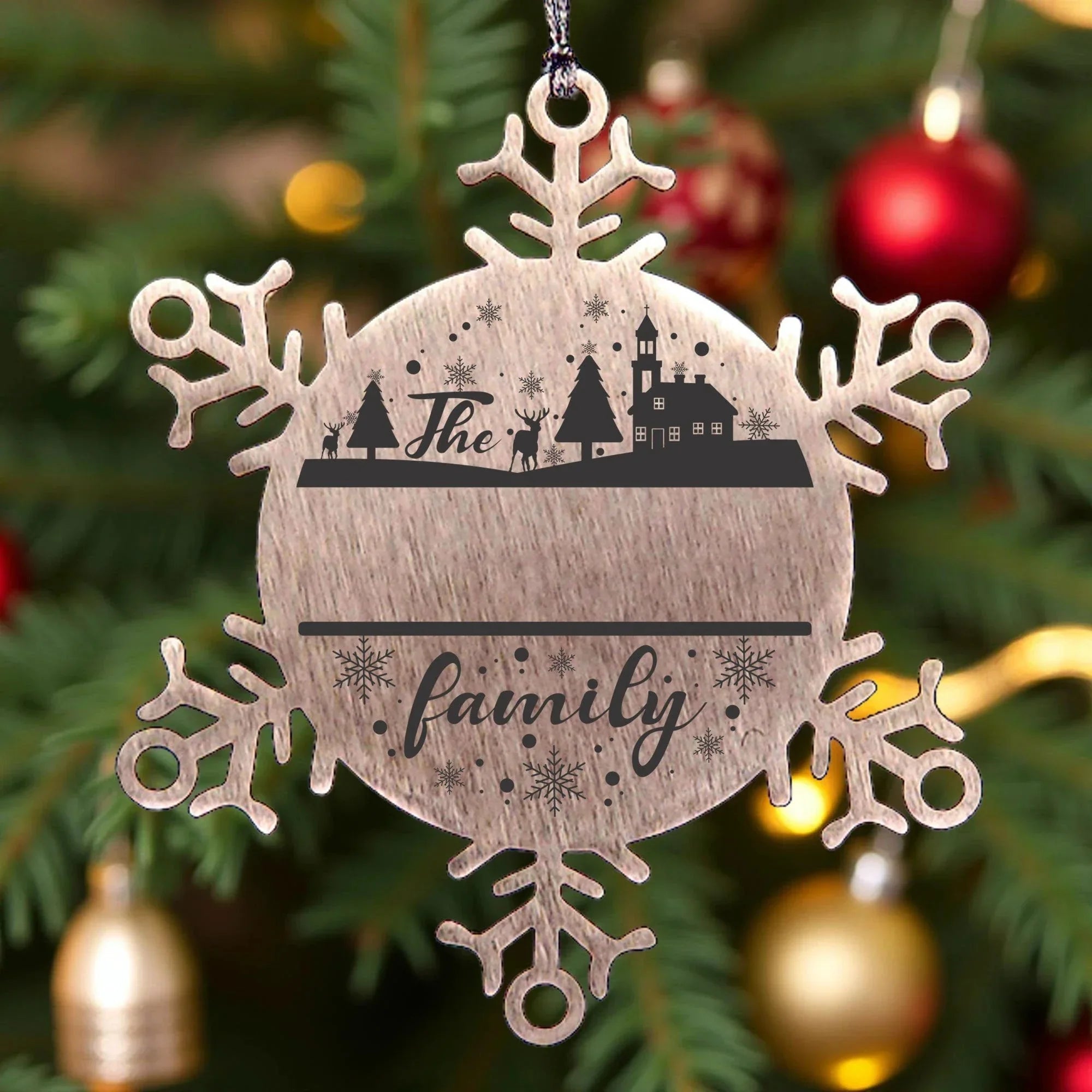 Personalized Family Name Christmas Laser Engraved Stainless Steel Snowflake Tree Ornament