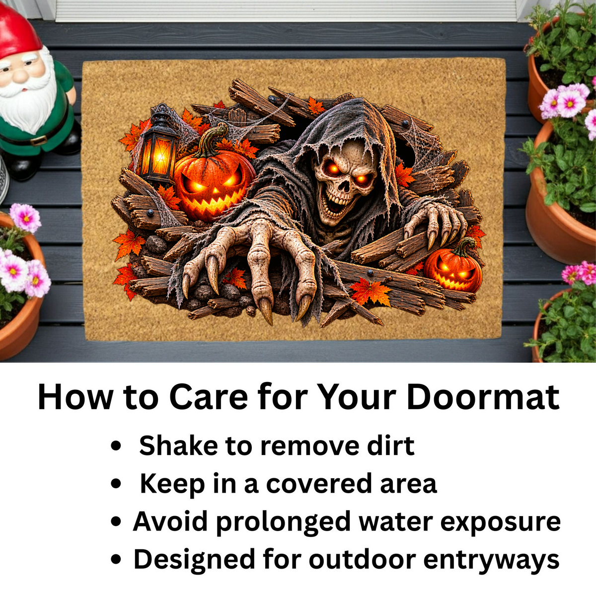 Horror Skeleton Doormat, Grim Reaper Halloween Coir Mat, Creepy Skeleton Welcome Mat, Scary Pumpkin Porch Decor, Haunted Door Mat