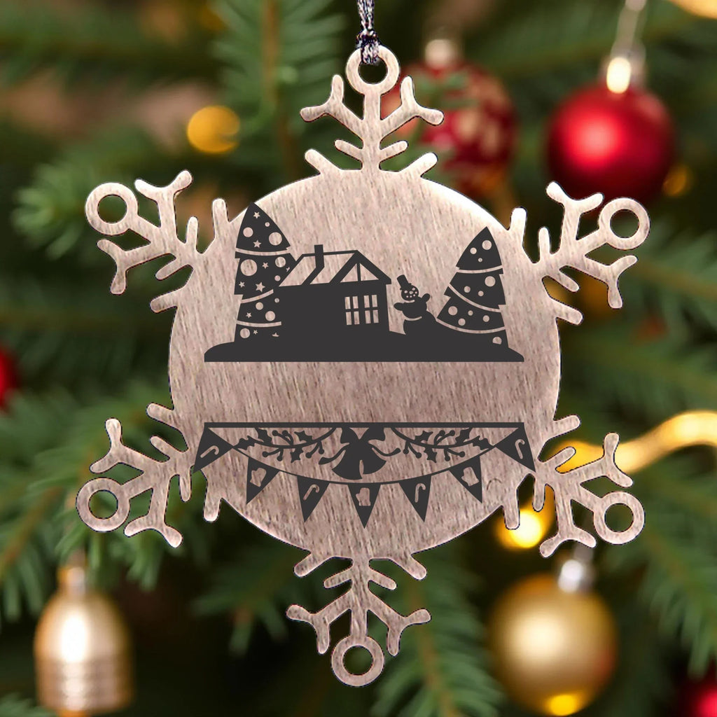 Personalized Family Name Laser Engraved Stainless Steel Snowflake Tree Ornament - Home for the Holidays