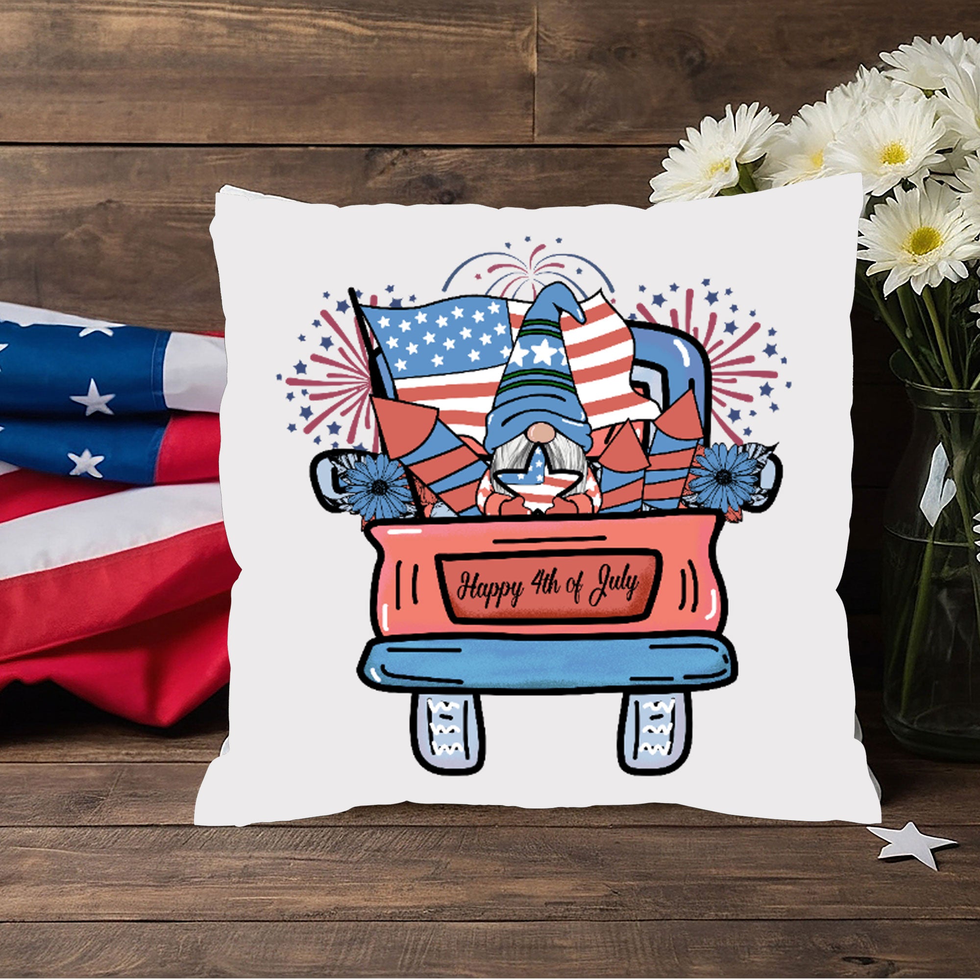 July Gnome Patriotic Comfy Indoor-Outdoor Pillow - Mallard Moon Gift Shop