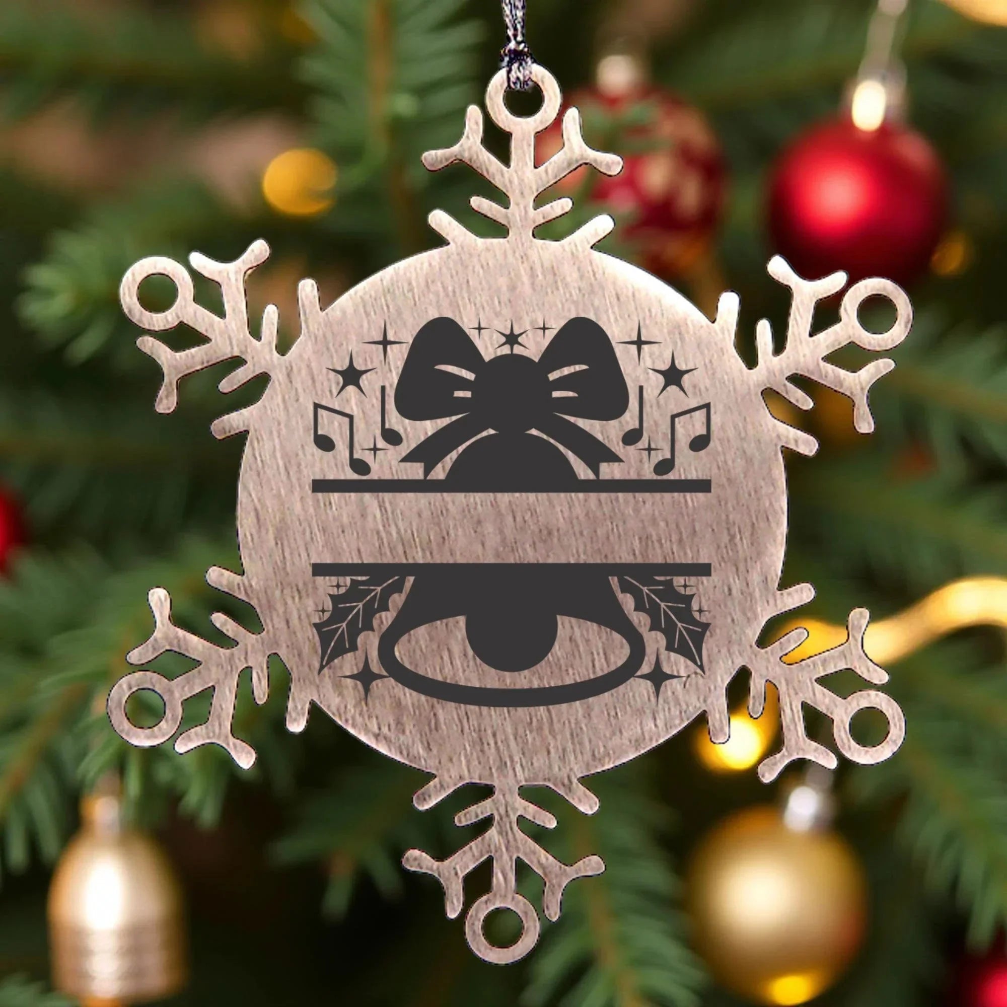 Personalized Snowflake Tree Ornament Christmas Bell Family Name Laser Engraved Stainless Steel