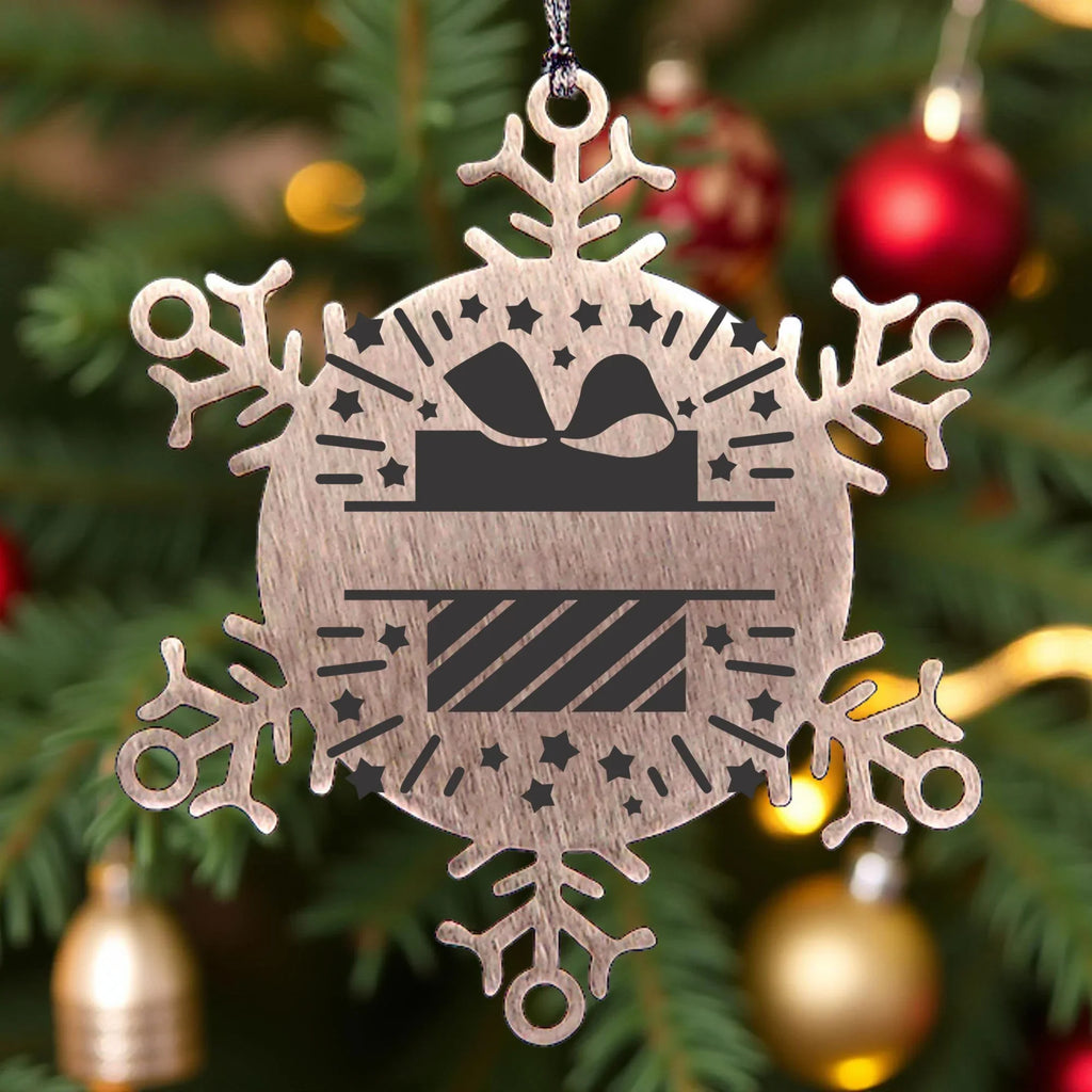 Personalized Family Name Present Laser Engraved Stainless Steel Snowflake Tree Ornament
