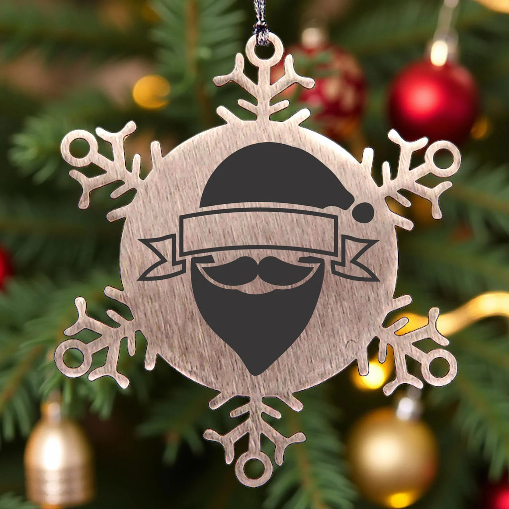 Personalized Family Name Santa Claus Laser Engraved Stainless Steel Snowflake Tree Ornament