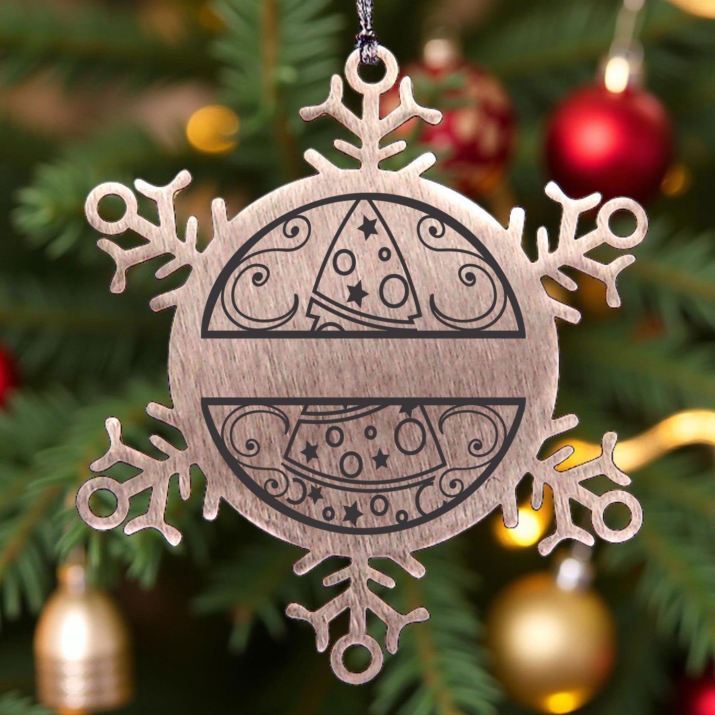 Personalized Family Name Laser Engraved Stainless Steel Snowflake Tree Keepsake Ornament - Mallard Moon