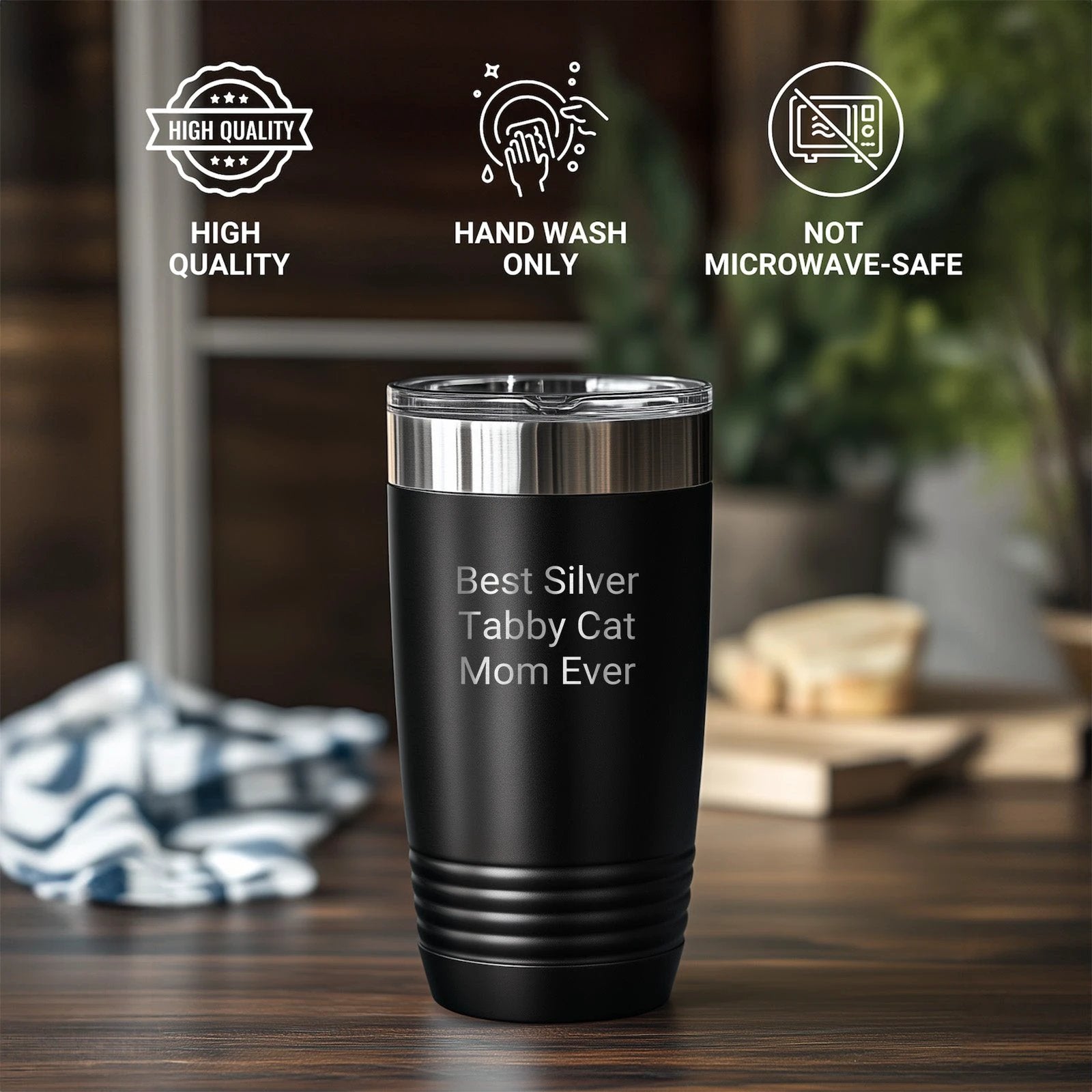 Best Silver Cat Mom Ever Tumbler- 20oz or 30oz Black Tumbler