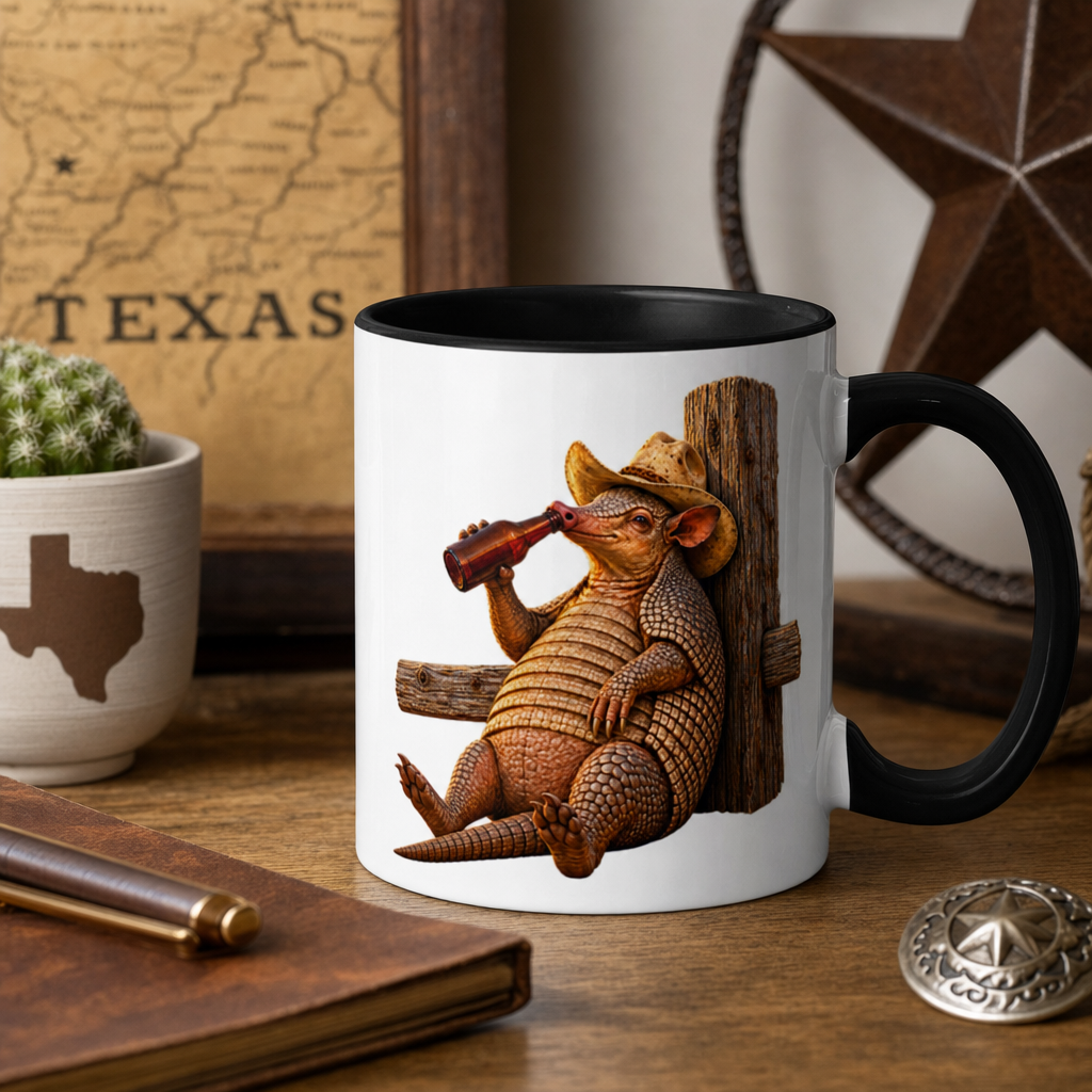 Cowboy Armadillo Accent Mug, Funny Texas Coffee Mug, Western Beer Lover Gift, Armadillo Gift for Him, Rustic Country Mug