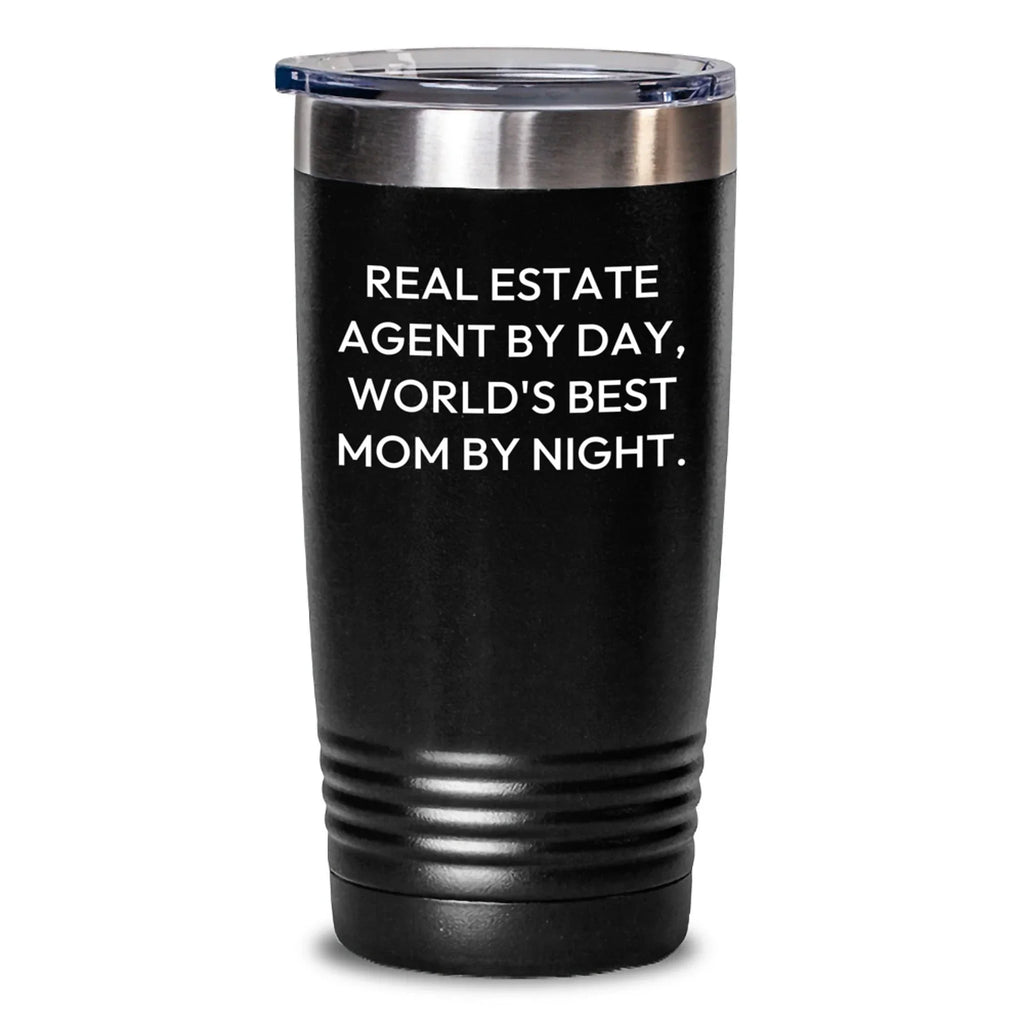 Real Estate Agent Gifts from Mom - Funny Tumbler for Birthday - 'Real Estate Agent By Day, World's Best Mom By Night.' - 20oz or 30oz Stainless Steel