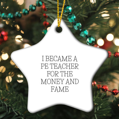 Funny PE Teacher Gifts - 'I Became A PE Teacher For The Money And Fame' Quote Star Ornament Gifts from Friends for PE Teacher, Christmas Unique Gifts